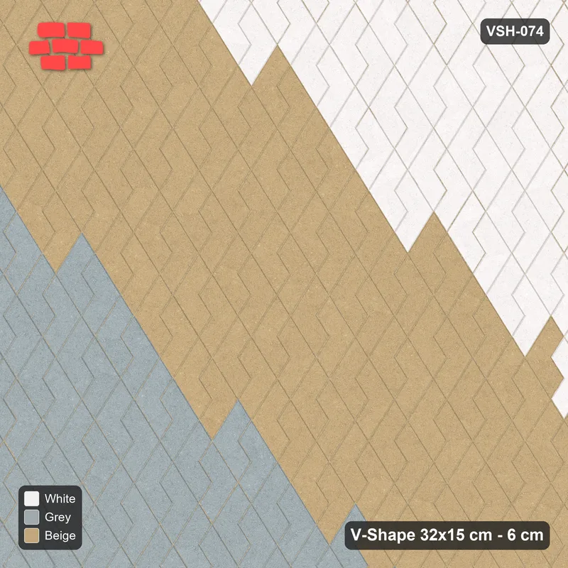 Interlock (Pasco) 32x15 cm · VSH-074 · Turned V zigzag rows, graded three-band diagonal · Top view Interlock (Pasco) 32x15 cm · VSH-074 · Turned V zigzag rows, graded three-band diagonal · Top view
