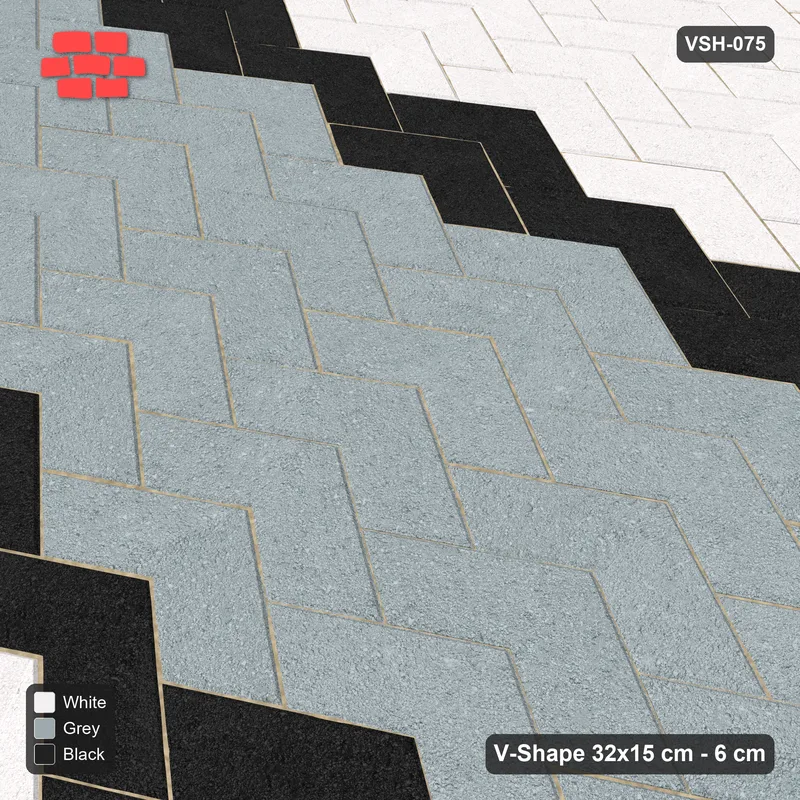 Interlock (Pasco) 32x15 cm · VSH-075 · V chevron columns, wide centre band with piping, kerbed · Side view Interlock (Pasco) 32x15 cm · VSH-075 · V chevron columns, wide centre band with piping, kerbed · Side view