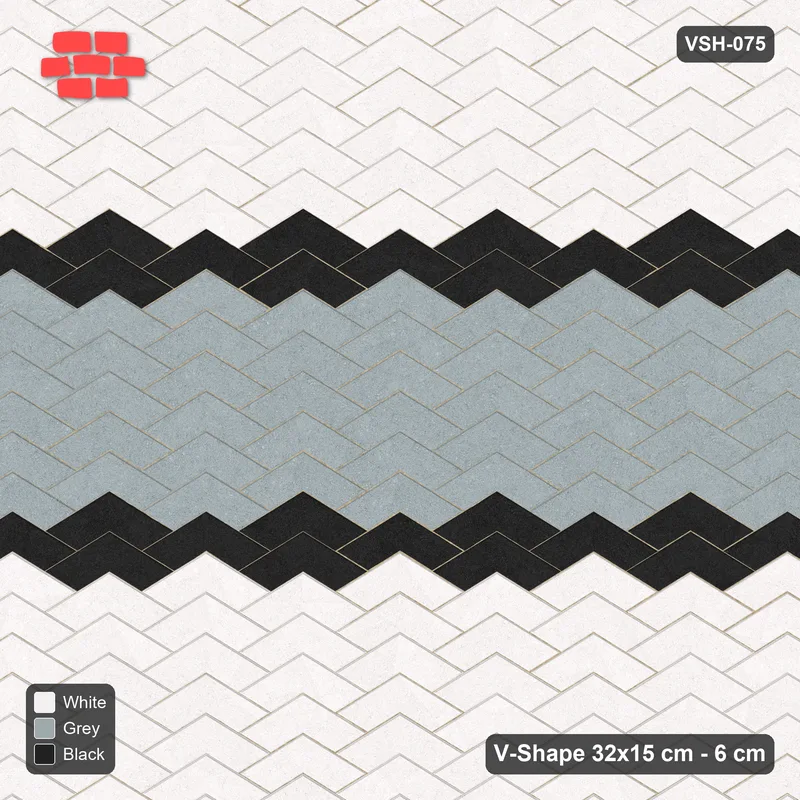 Interlock (Pasco) 32x15 cm · VSH-075 · V chevron columns, wide centre band with piping, kerbed · Top view Interlock (Pasco) 32x15 cm · VSH-075 · V chevron columns, wide centre band with piping, kerbed · Top view