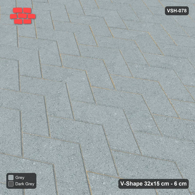 Interlock (Pasco) 32x15 cm · VSH-078 · V chevron columns, solid field, contrast kerb · Side view Interlock (Pasco) 32x15 cm · VSH-078 · V chevron columns, solid field, contrast kerb · Side view
