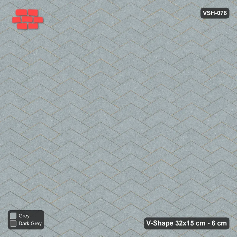 Interlock (Pasco) 32x15 cm · VSH-078 · V chevron columns, solid field, contrast kerb · Top view Interlock (Pasco) 32x15 cm · VSH-078 · V chevron columns, solid field, contrast kerb · Top view