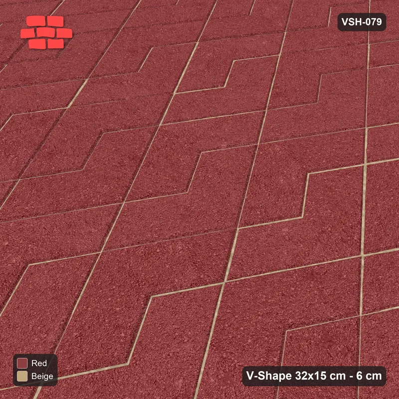 Interlock (Pasco) 32x15 cm · VSH-079 · Turned V zigzag rows, solid field, contrast kerb · Side view Interlock (Pasco) 32x15 cm · VSH-079 · Turned V zigzag rows, solid field, contrast kerb · Side view
