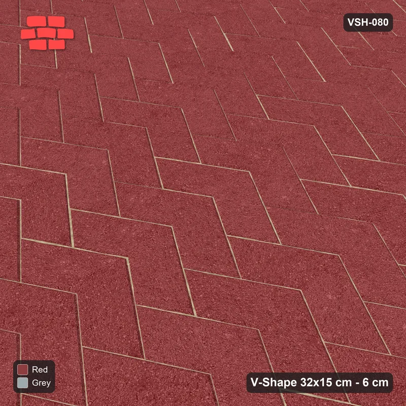 Interlock (Pasco) 32x15 cm · VSH-080 · V chevron columns, solid field, contrast kerb · Side view Interlock (Pasco) 32x15 cm · VSH-080 · V chevron columns, solid field, contrast kerb · Side view
