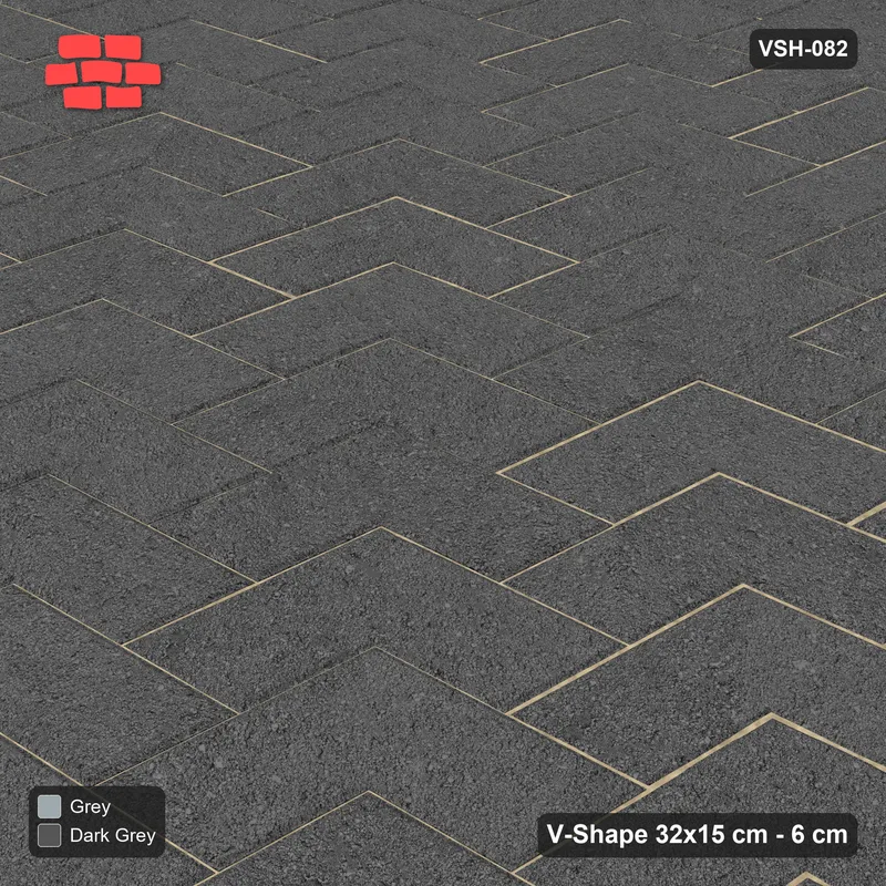 Interlock (Pasco) 32x15 cm · VSH-082 · Diagonal V chevron columns, solid field, contrast kerb · Side view Interlock (Pasco) 32x15 cm · VSH-082 · Diagonal V chevron columns, solid field, contrast kerb · Side view