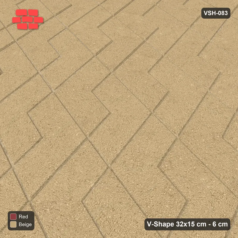 Interlock (Pasco) 32x15 cm · VSH-083 · Reverse diagonal V zigzag rows, solid field, contrast kerb · Side view Interlock (Pasco) 32x15 cm · VSH-083 · Reverse diagonal V zigzag rows, solid field, contrast kerb · Side view