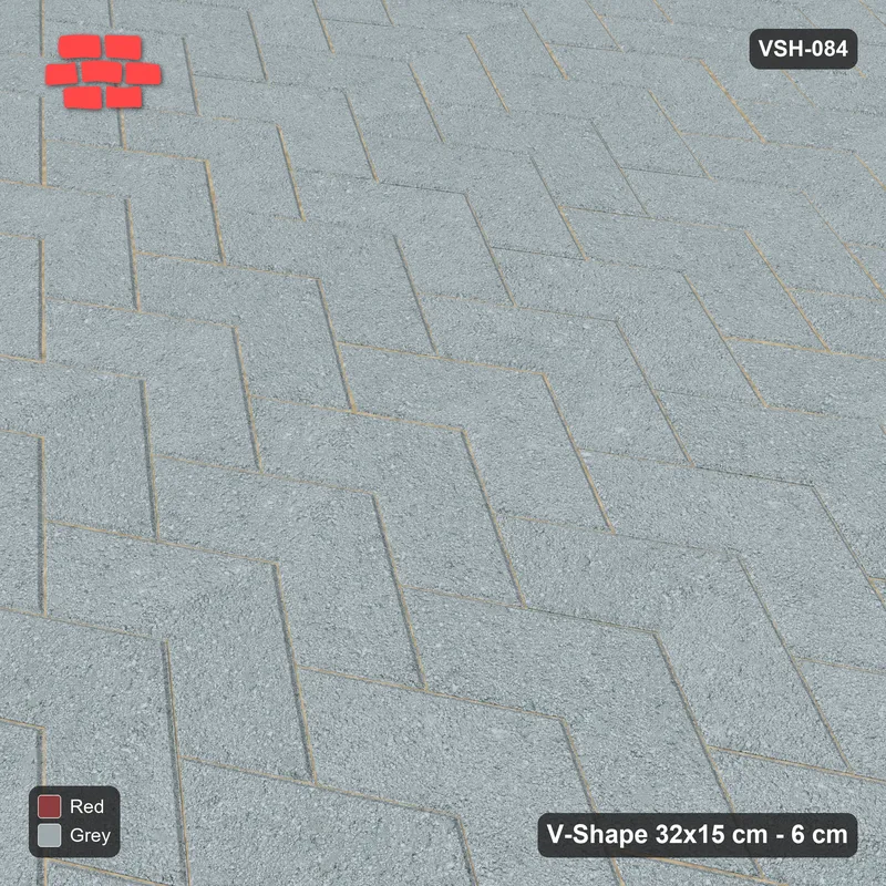 Interlock (Pasco) 32x15 cm · VSH-084 · V chevron columns, solid field, contrast kerb · Side view Interlock (Pasco) 32x15 cm · VSH-084 · V chevron columns, solid field, contrast kerb · Side view