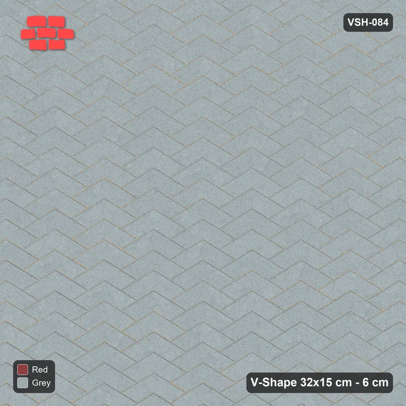 Interlock (Pasco) 32x15 cm · VSH-084 · V chevron columns, solid field, contrast kerb · Top view Interlock (Pasco) 32x15 cm · VSH-084 · V chevron columns, solid field, contrast kerb · Top view