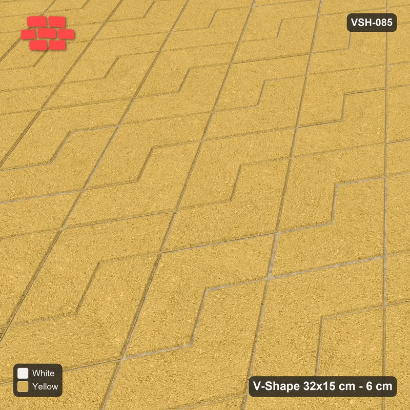 Interlock (Pasco) 32x15 cm · VSH-085 · Turned V zigzag rows, solid field, contrast kerb · Side view Interlock (Pasco) 32x15 cm · VSH-085 · Turned V zigzag rows, solid field, contrast kerb · Side view