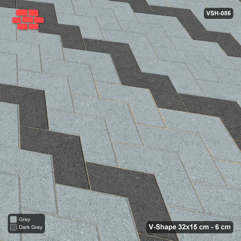 Interlock (Pasco) 32x15 cm · VSH-086 · V chevron columns, chevron stripe every 4 courses · Side view Interlock (Pasco) 32x15 cm · VSH-086 · V chevron columns, chevron stripe every 4 courses · Side view
