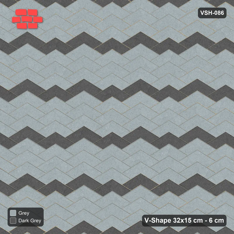 Interlock (Pasco) 32x15 cm · VSH-086 · V chevron columns, chevron stripe every 4 courses · Top view Interlock (Pasco) 32x15 cm · VSH-086 · V chevron columns, chevron stripe every 4 courses · Top view