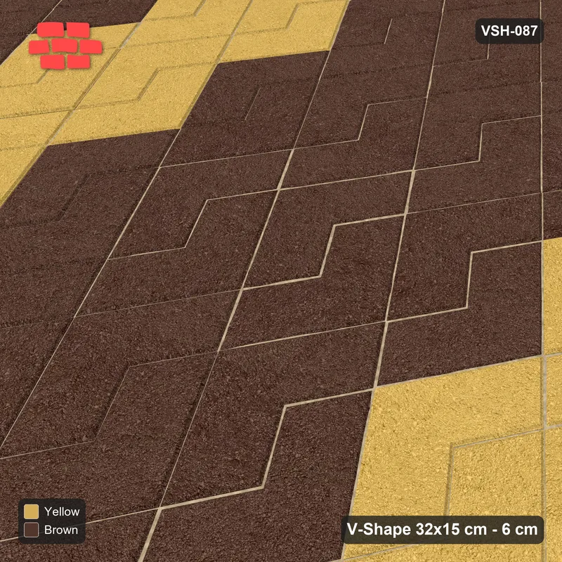 Interlock (Pasco) 32x15 cm · VSH-087 · Turned V zigzag rows, double stripe every 6 courses, kerbed · Side view Interlock (Pasco) 32x15 cm · VSH-087 · Turned V zigzag rows, double stripe every 6 courses, kerbed · Side view