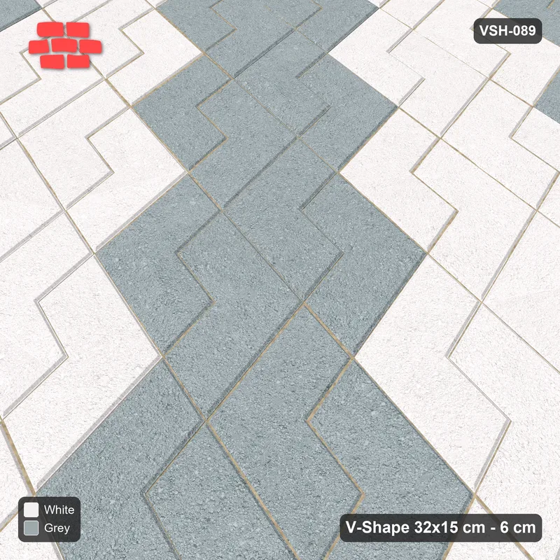 Interlock (Pasco) 32x15 cm · VSH-089 · Reverse diagonal V zigzag rows, 2-course chevron bands · Side view Interlock (Pasco) 32x15 cm · VSH-089 · Reverse diagonal V zigzag rows, 2-course chevron bands · Side view