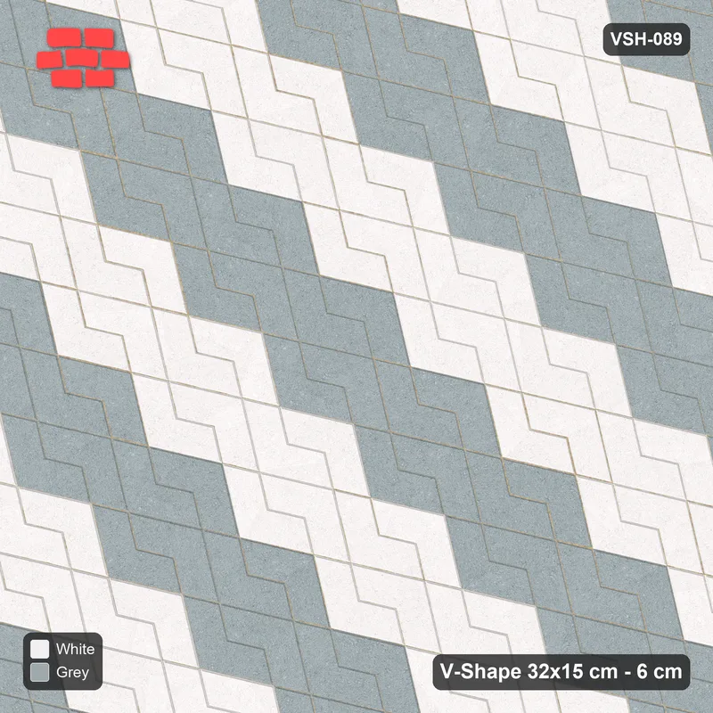 Interlock (Pasco) 32x15 cm · VSH-089 · Reverse diagonal V zigzag rows, 2-course chevron bands · Top view Interlock (Pasco) 32x15 cm · VSH-089 · Reverse diagonal V zigzag rows, 2-course chevron bands · Top view
