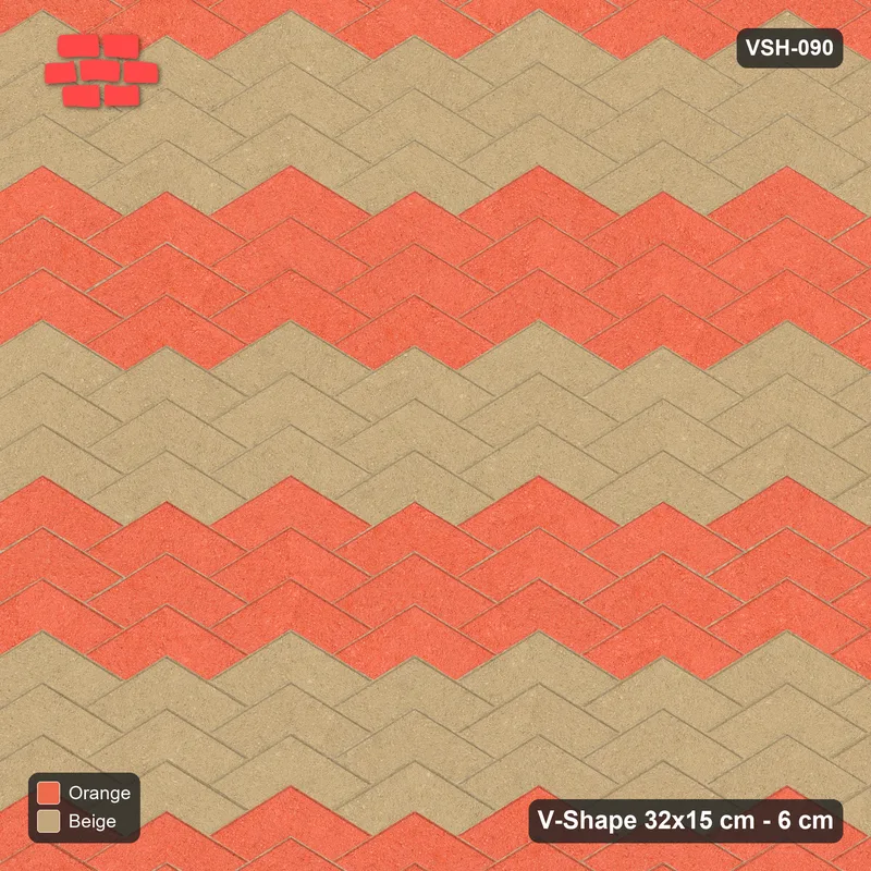 Interlock (Pasco) 32x15 cm · VSH-090 · V chevron columns, 3-course chevron bands, kerbed · Top view Interlock (Pasco) 32x15 cm · VSH-090 · V chevron columns, 3-course chevron bands, kerbed · Top view