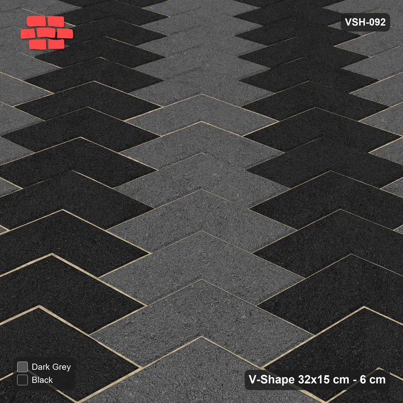 Interlock (Pasco) 32x15 cm · VSH-092 · Diagonal V chevron columns, alternating column colours, kerbed · Side view Interlock (Pasco) 32x15 cm · VSH-092 · Diagonal V chevron columns, alternating column colours, kerbed · Side view