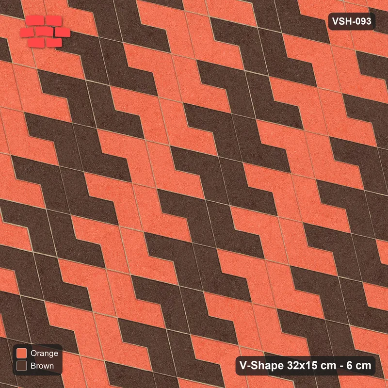 Interlock (Pasco) 32x15 cm · VSH-093 · Reverse diagonal V zigzag rows, paired column colours, kerbed · Top view Interlock (Pasco) 32x15 cm · VSH-093 · Reverse diagonal V zigzag rows, paired column colours, kerbed · Top view
