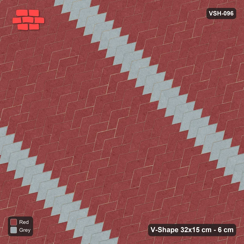 Interlock (Pasco) 32x15 cm · VSH-096 · Diagonal V chevron columns, accent column every 6 columns · Top view Interlock (Pasco) 32x15 cm · VSH-096 · Diagonal V chevron columns, accent column every 6 columns · Top view