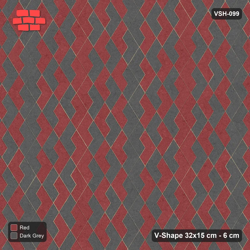 Interlock (Pasco) 32x15 cm · VSH-099 · Turned V zigzag rows, orientation two-tone, 3-course · Top view Interlock (Pasco) 32x15 cm · VSH-099 · Turned V zigzag rows, orientation two-tone, 3-course · Top view
