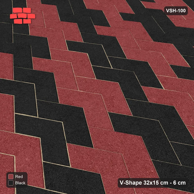 Interlock (Pasco) 32x15 cm · VSH-100 · V chevron columns, stair-step diagonal stripes, kerbed · Side view Interlock (Pasco) 32x15 cm · VSH-100 · V chevron columns, stair-step diagonal stripes, kerbed · Side view