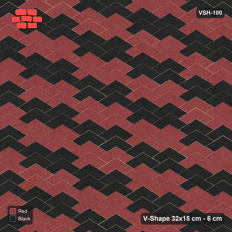 Interlock (Pasco) 32x15 cm · VSH-100 · V chevron columns, stair-step diagonal stripes, kerbed · Top view Interlock (Pasco) 32x15 cm · VSH-100 · V chevron columns, stair-step diagonal stripes, kerbed · Top view
