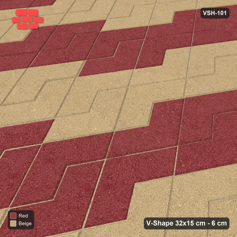 Interlock (Pasco) 32x15 cm · VSH-101 · Turned V zigzag rows, wide stair-step diagonals · Side view Interlock (Pasco) 32x15 cm · VSH-101 · Turned V zigzag rows, wide stair-step diagonals · Side view