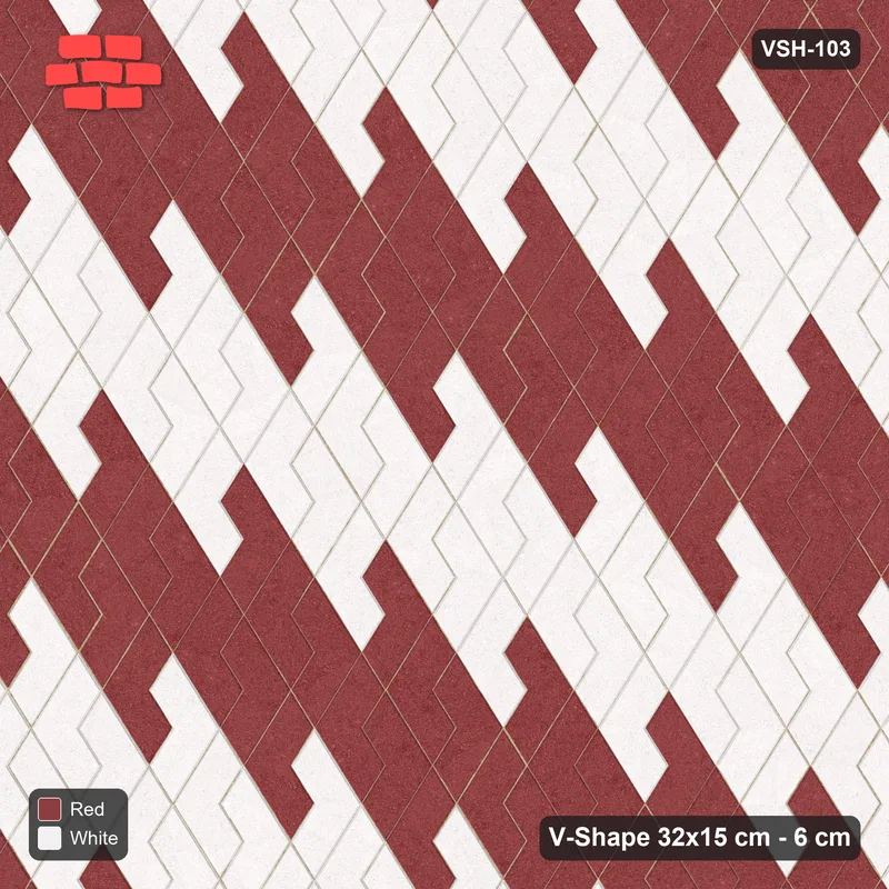 Interlock (Pasco) 32x15 cm · VSH-103 · Turned V zigzag rows, reverse stair-step diagonals, kerbed · Top view Interlock (Pasco) 32x15 cm · VSH-103 · Turned V zigzag rows, reverse stair-step diagonals, kerbed · Top view