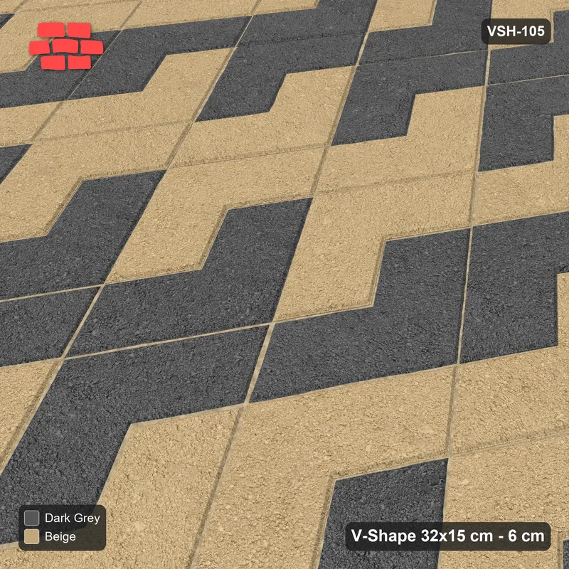 Interlock (Pasco) 32x15 cm · VSH-105 · Turned V zigzag rows, block checker, kerbed · Side view Interlock (Pasco) 32x15 cm · VSH-105 · Turned V zigzag rows, block checker, kerbed · Side view