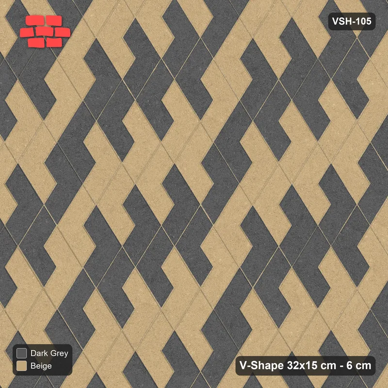 Interlock (Pasco) 32x15 cm · VSH-105 · Turned V zigzag rows, block checker, kerbed · Top view Interlock (Pasco) 32x15 cm · VSH-105 · Turned V zigzag rows, block checker, kerbed · Top view