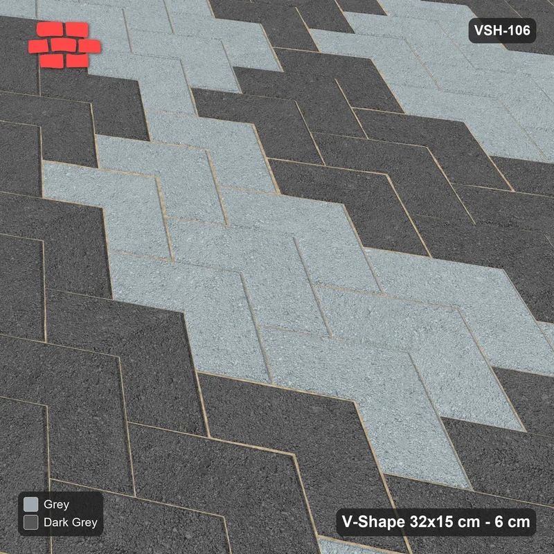 Interlock (Pasco) 32x15 cm · VSH-106 · V chevron columns, square block checker · Side view Interlock (Pasco) 32x15 cm · VSH-106 · V chevron columns, square block checker · Side view