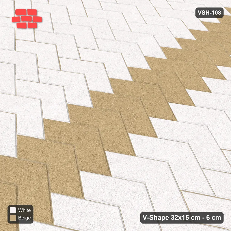 Interlock (Pasco) 32x15 cm · VSH-108 · V chevron columns, vertical centre feature band, kerbed · Side view Interlock (Pasco) 32x15 cm · VSH-108 · V chevron columns, vertical centre feature band, kerbed · Side view