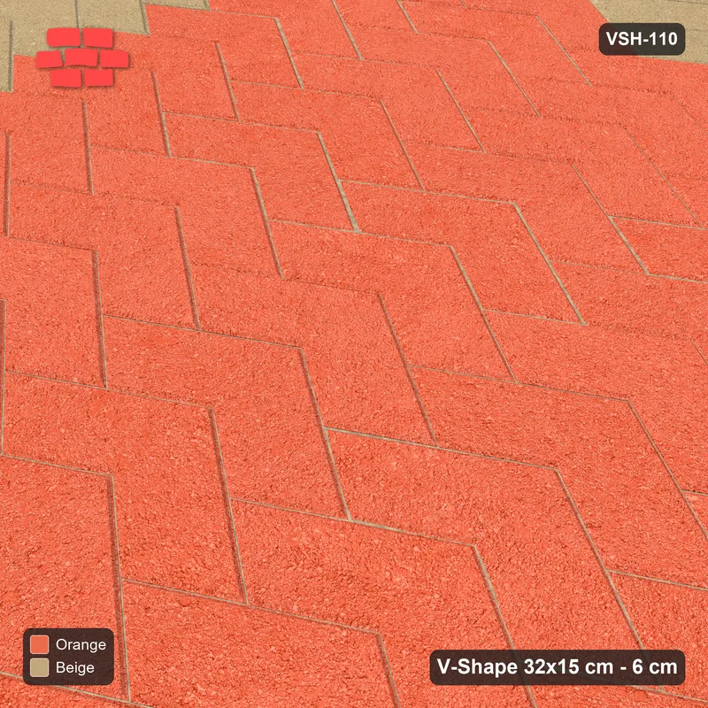 Interlock (Pasco) 32x15 cm · VSH-110 · V chevron columns, accent edge course, kerbed · Side view Interlock (Pasco) 32x15 cm · VSH-110 · V chevron columns, accent edge course, kerbed · Side view