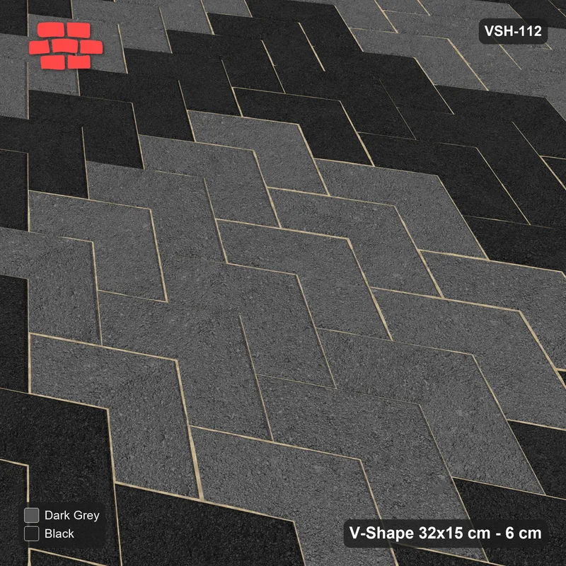 Interlock (Pasco) 32x15 cm · VSH-112 · V chevron columns, square rings, kerbed · Side view Interlock (Pasco) 32x15 cm · VSH-112 · V chevron columns, square rings, kerbed · Side view
