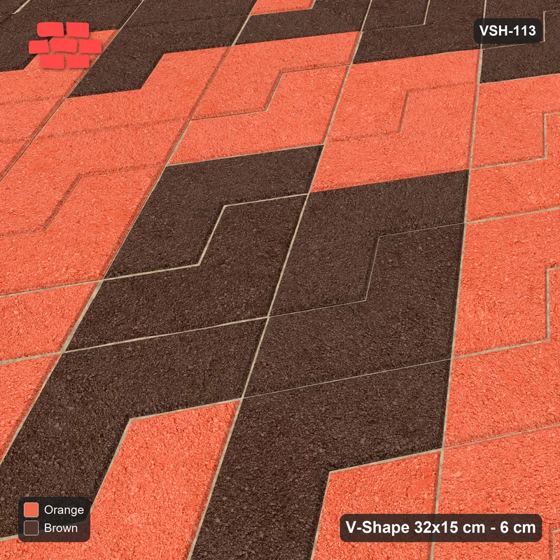 Interlock (Pasco) 32x15 cm · VSH-113 · Turned V zigzag rows, diamond rings, kerbed · Side view Interlock (Pasco) 32x15 cm · VSH-113 · Turned V zigzag rows, diamond rings, kerbed · Side view