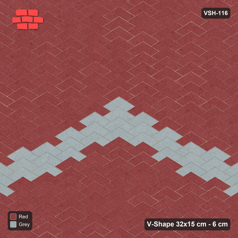 Interlock (Pasco) 32x15 cm · VSH-116 · V chevron columns, single arrow chevron feature · Top view Interlock (Pasco) 32x15 cm · VSH-116 · V chevron columns, single arrow chevron feature · Top view