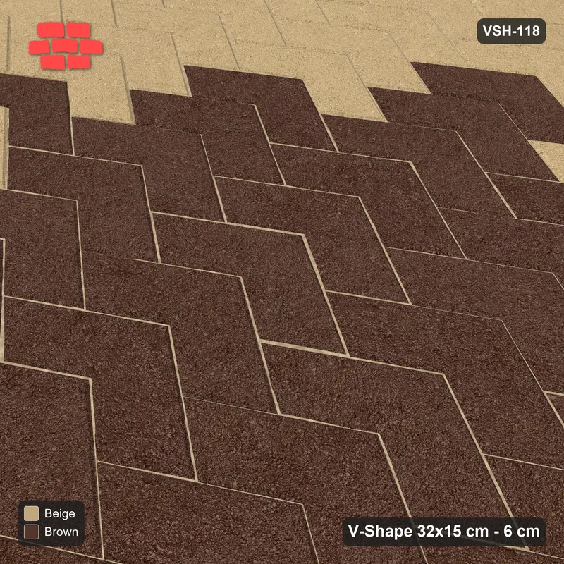 Interlock (Pasco) 32x15 cm · VSH-118 · V chevron columns, diamond medallion, kerbed · Side view Interlock (Pasco) 32x15 cm · VSH-118 · V chevron columns, diamond medallion, kerbed · Side view