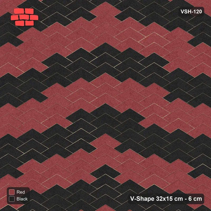 Interlock (Pasco) 32x15 cm · VSH-120 · V chevron columns, wide nested arrows, kerbed · Top view Interlock (Pasco) 32x15 cm · VSH-120 · V chevron columns, wide nested arrows, kerbed · Top view