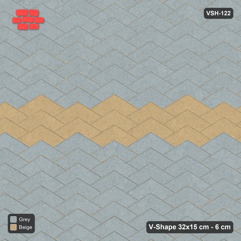 Interlock (Pasco) 32x15 cm · VSH-122 · V chevron columns, narrow centre band, kerbed · Top view Interlock (Pasco) 32x15 cm · VSH-122 · V chevron columns, narrow centre band, kerbed · Top view