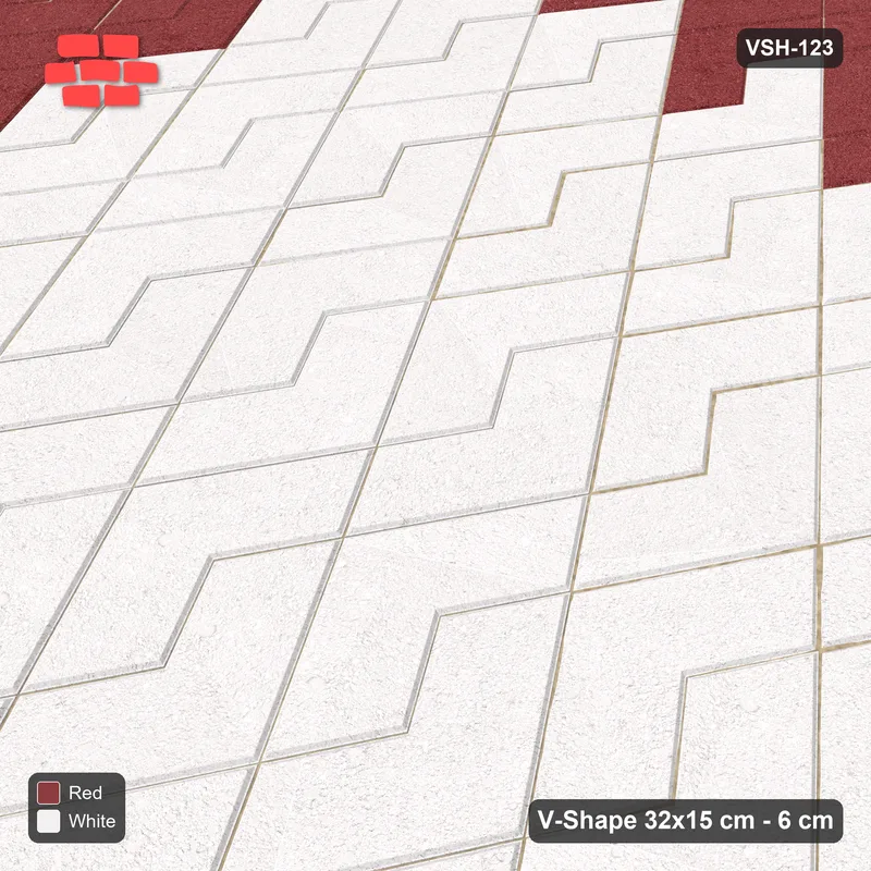 Interlock (Pasco) 32x15 cm · VSH-123 · Turned V zigzag rows, wide accent border, kerbed · Side view Interlock (Pasco) 32x15 cm · VSH-123 · Turned V zigzag rows, wide accent border, kerbed · Side view