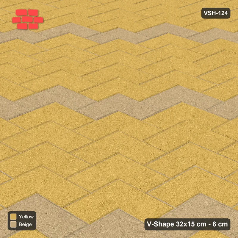 Interlock (Pasco) 32x15 cm · VSH-124 · Diagonal V chevron columns, chevron stripe every 5 courses · Side view Interlock (Pasco) 32x15 cm · VSH-124 · Diagonal V chevron columns, chevron stripe every 5 courses · Side view