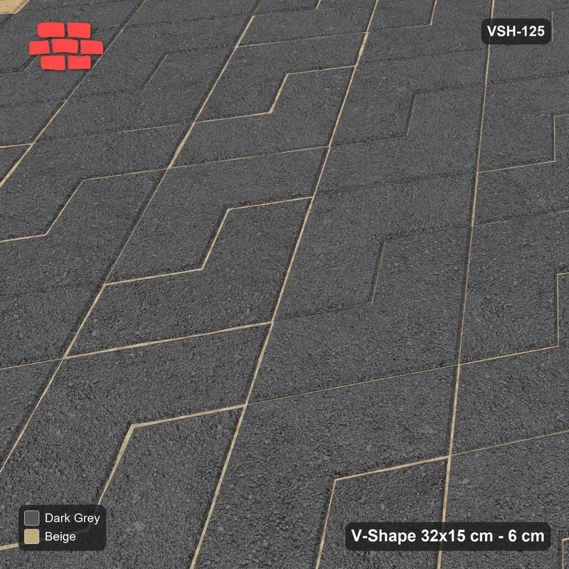 Interlock (Pasco) 32x15 cm · VSH-125 · Turned V zigzag rows, large centre panel, kerbed · Side view Interlock (Pasco) 32x15 cm · VSH-125 · Turned V zigzag rows, large centre panel, kerbed · Side view