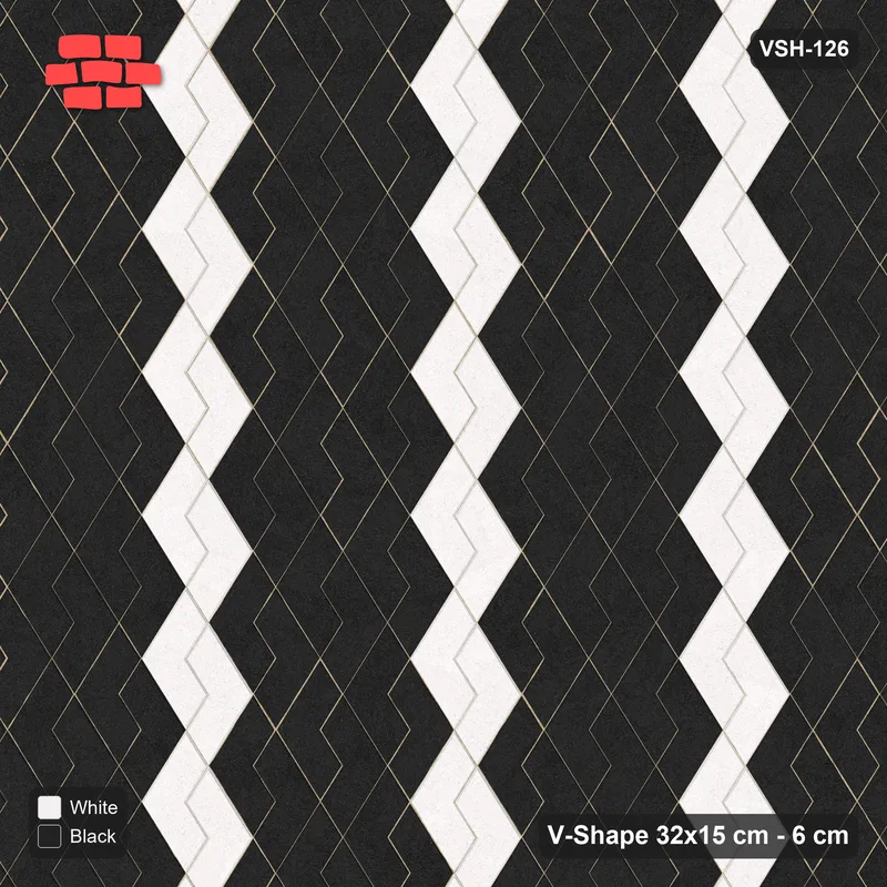 Interlock (Pasco) 32x15 cm · VSH-126 · Turned V zigzag rows, chevron stripe every 4 courses, kerbed · Top view Interlock (Pasco) 32x15 cm · VSH-126 · Turned V zigzag rows, chevron stripe every 4 courses, kerbed · Top view