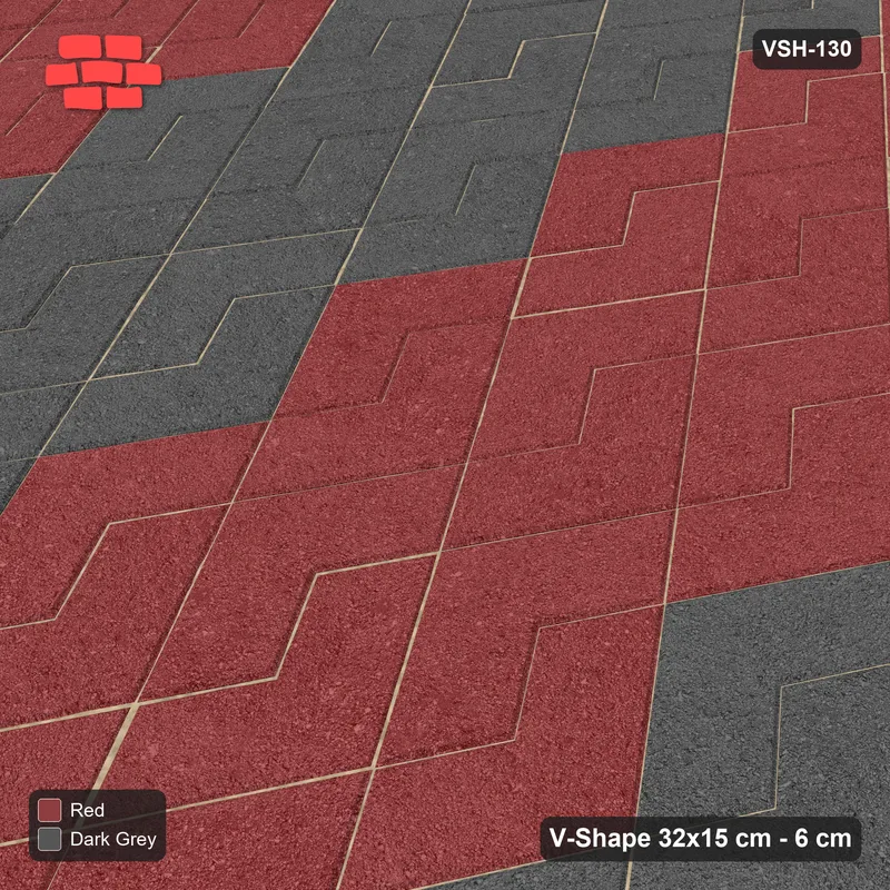 Interlock (Pasco) 32x15 cm · VSH-130 · Turned V zigzag rows, 3-course chevron bands, kerbed · Side view Interlock (Pasco) 32x15 cm · VSH-130 · Turned V zigzag rows, 3-course chevron bands, kerbed · Side view
