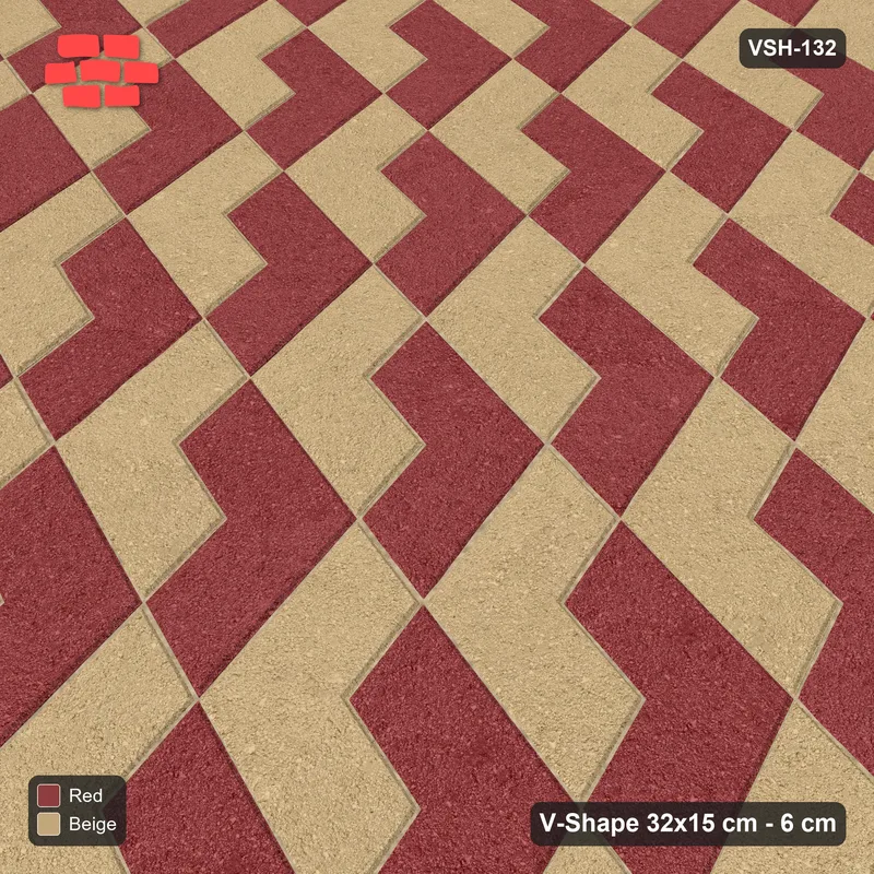 Interlock (Pasco) 32x15 cm · VSH-132 · Reverse diagonal V zigzag rows, alternating column colours · Side view Interlock (Pasco) 32x15 cm · VSH-132 · Reverse diagonal V zigzag rows, alternating column colours · Side view