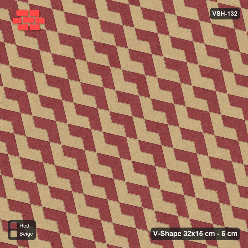 Interlock (Pasco) 32x15 cm · VSH-132 · Reverse diagonal V zigzag rows, alternating column colours · Top view Interlock (Pasco) 32x15 cm · VSH-132 · Reverse diagonal V zigzag rows, alternating column colours · Top view