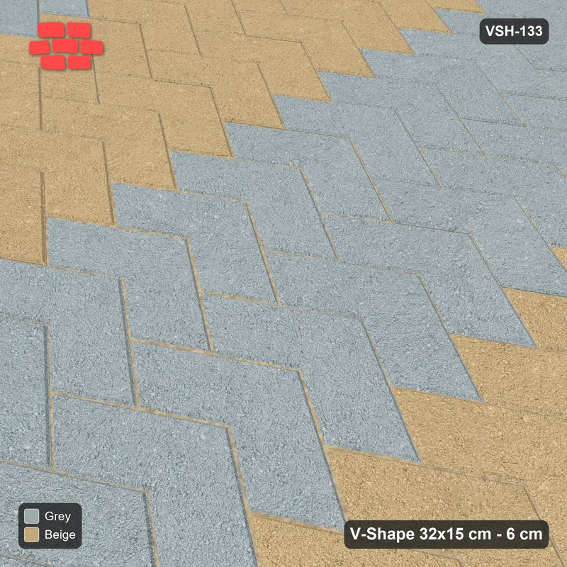 Interlock (Pasco) 32x15 cm · VSH-133 · V chevron columns, paired column colours, kerbed · Side view Interlock (Pasco) 32x15 cm · VSH-133 · V chevron columns, paired column colours, kerbed · Side view