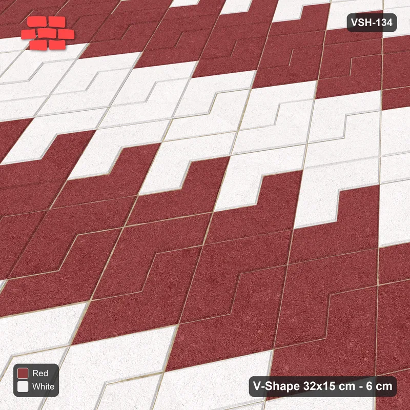 Interlock (Pasco) 32x15 cm · VSH-134 · Turned V zigzag rows, triple column bands · Side view Interlock (Pasco) 32x15 cm · VSH-134 · Turned V zigzag rows, triple column bands · Side view