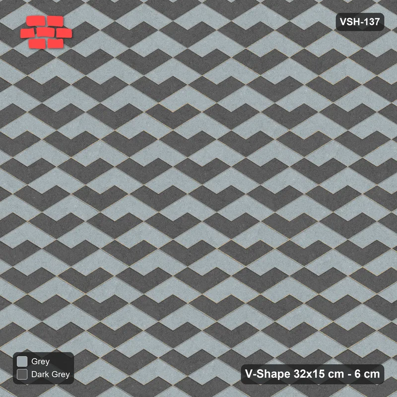 Interlock (Pasco) 32x15 cm · VSH-137 · V zigzag rows, two-tone by paver orientation · Top view Interlock (Pasco) 32x15 cm · VSH-137 · V zigzag rows, two-tone by paver orientation · Top view