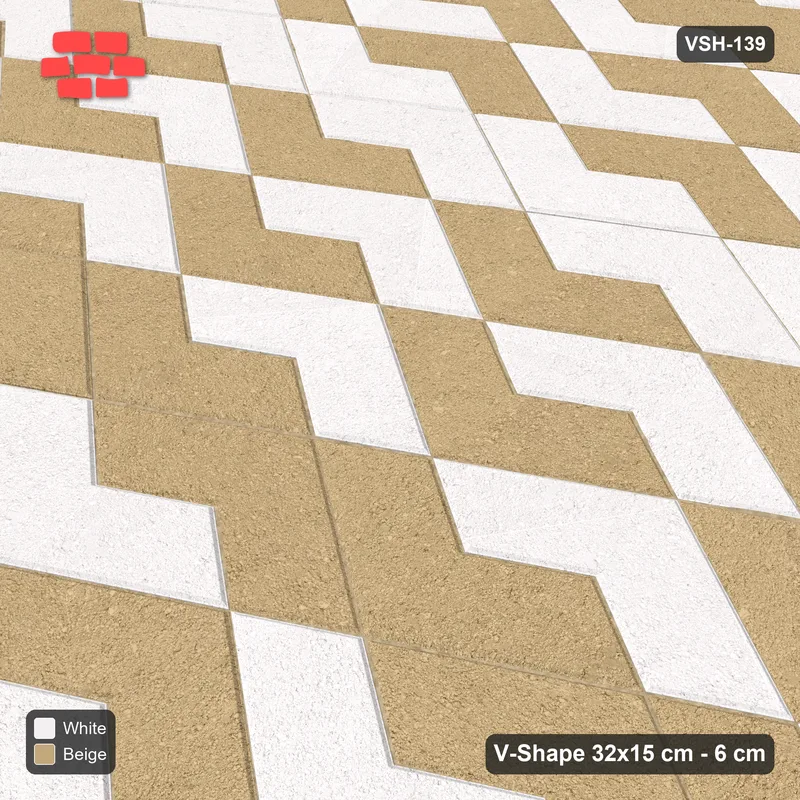 Interlock (Pasco) 32x15 cm · VSH-139 · V zigzag rows, orientation two-tone, 3-course · Side view Interlock (Pasco) 32x15 cm · VSH-139 · V zigzag rows, orientation two-tone, 3-course · Side view