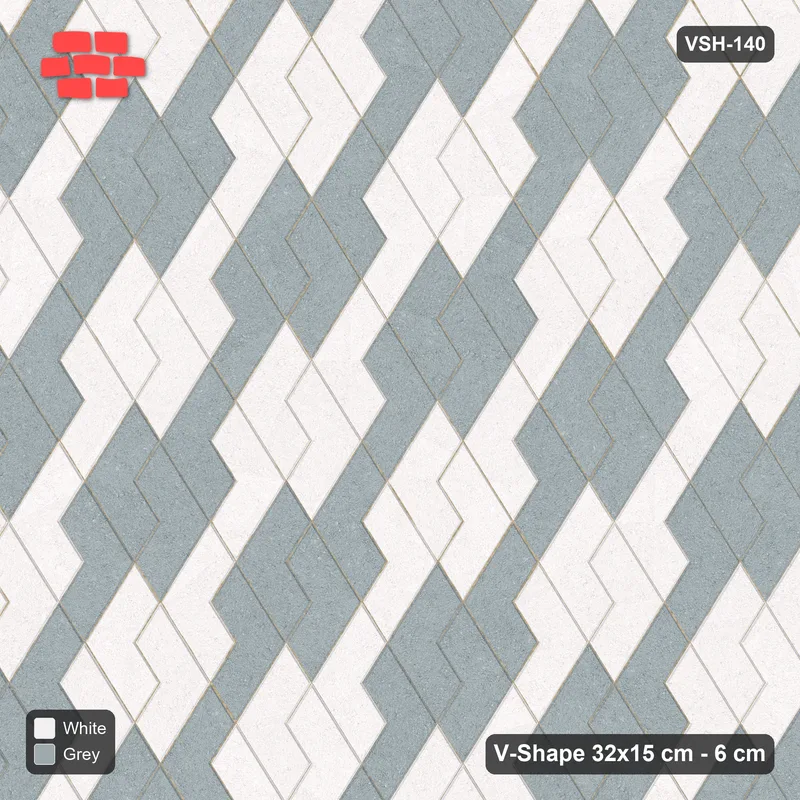 Interlock (Pasco) 32x15 cm · VSH-140 · Turned V zigzag rows, stair-step diagonal stripes, kerbed · Top view Interlock (Pasco) 32x15 cm · VSH-140 · Turned V zigzag rows, stair-step diagonal stripes, kerbed · Top view