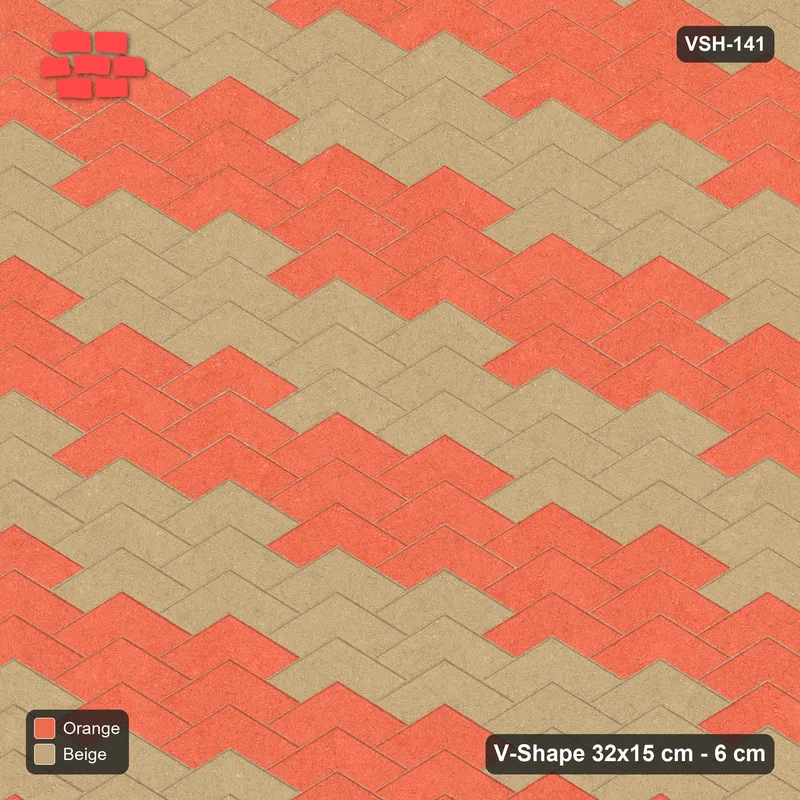 Interlock (Pasco) 32x15 cm · VSH-141 · V chevron columns, wide stair-step diagonals, kerbed · Top view Interlock (Pasco) 32x15 cm · VSH-141 · V chevron columns, wide stair-step diagonals, kerbed · Top view